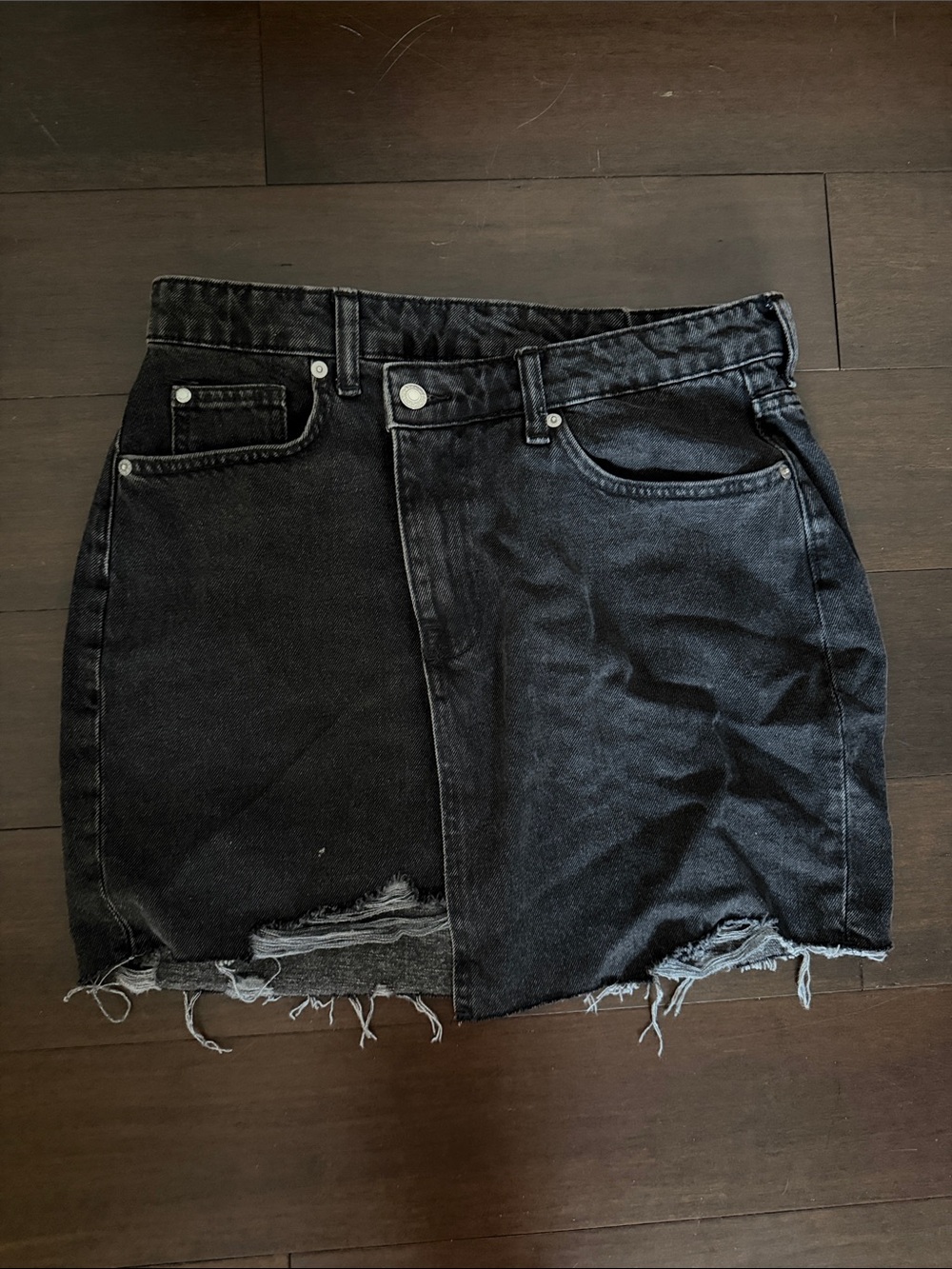 H&M &DENIM Distressed Denim Mini Skirt